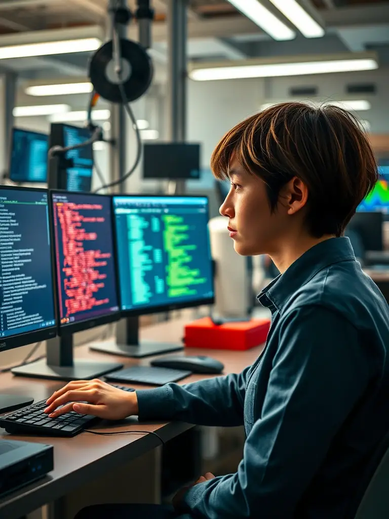 An AI engineer deploying a new AI model on a cloud platform, showcasing the integration of software and AI technologies.